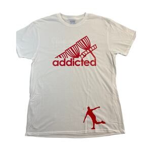 Disc Golf Shirt ADDICTED Multi Red Logo L Graphic T-Shirt Gildan White
